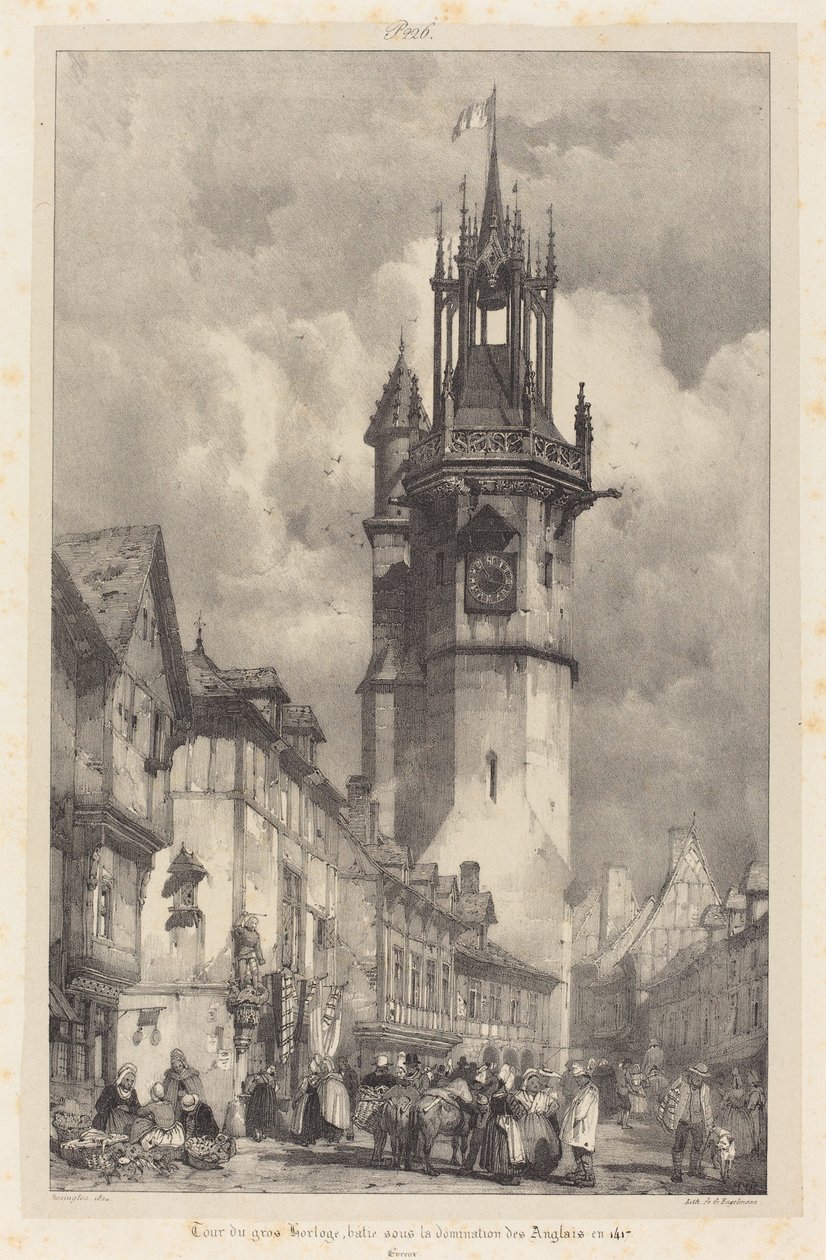 Big Clock Tower Evreux från "Picturesque and Romantic Journeys in Ancient France: Normandy" av Richard Parkes Bonington