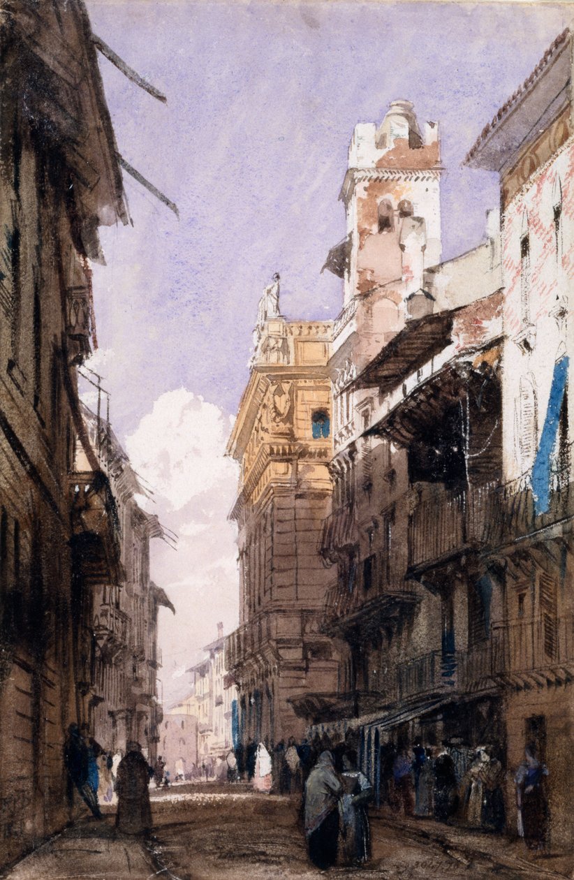 Corso Saint Anastasia, Verona (akvarell på papper) av Richard Parkes Bonington