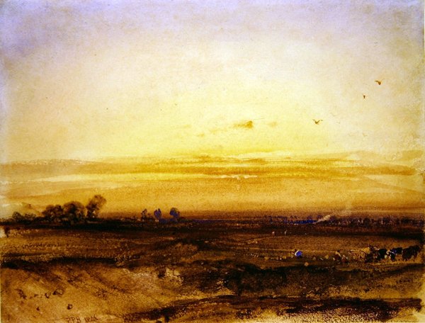 Landskap med skördare vid solnedgången av Richard Parkes Bonington