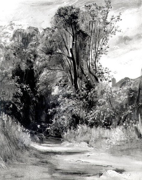 Körbana genom en skog (panel) av Richard Parkes Bonington