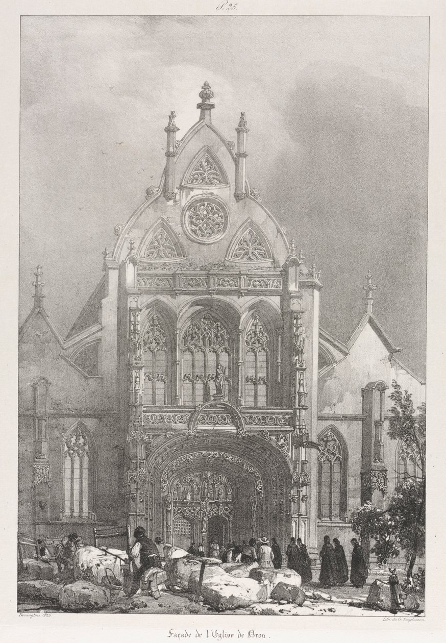 Pittoreska och romantiska resor i gamla Frankrike, Franche-Compté: Kyrkans framsida i Brou, 1825. av Richard Parkes Bonington