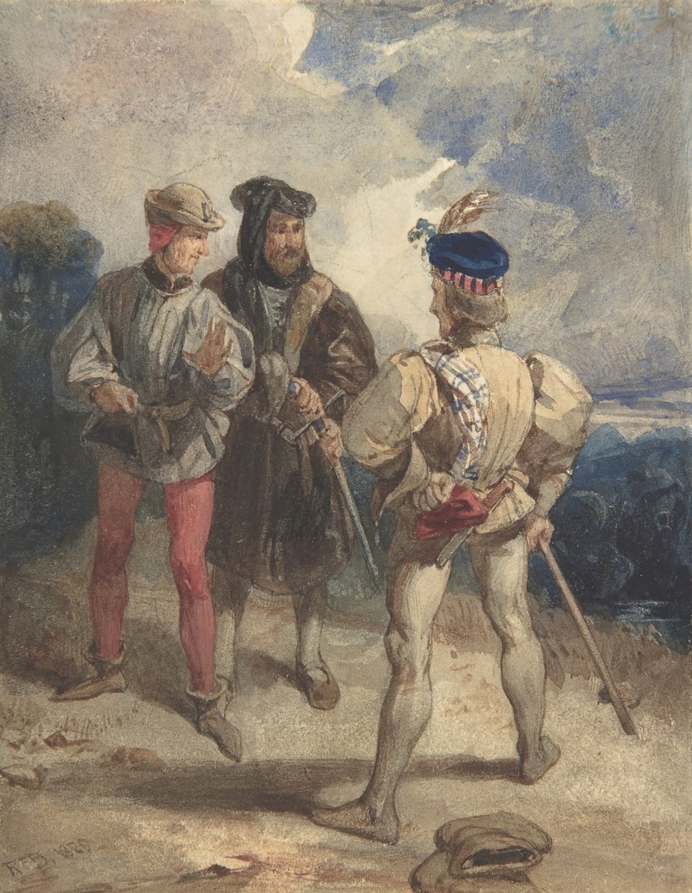 Quentin Durward and the Disguised Louis XI recto, Study of mane figure tergo, 1825 eller 1826. av Richard Parkes Bonington