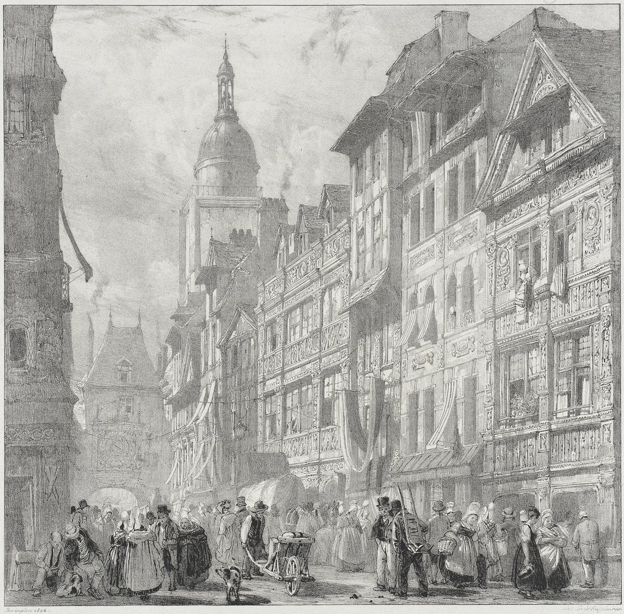 Rue du Gros Horloge, Rouen av Richard Parkes Bonington