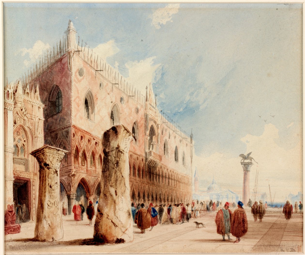 Scen i Venedig (Ducal Palace) (akvarell och bläck på papper (klistrad ombord)) av Richard Parkes Bonington