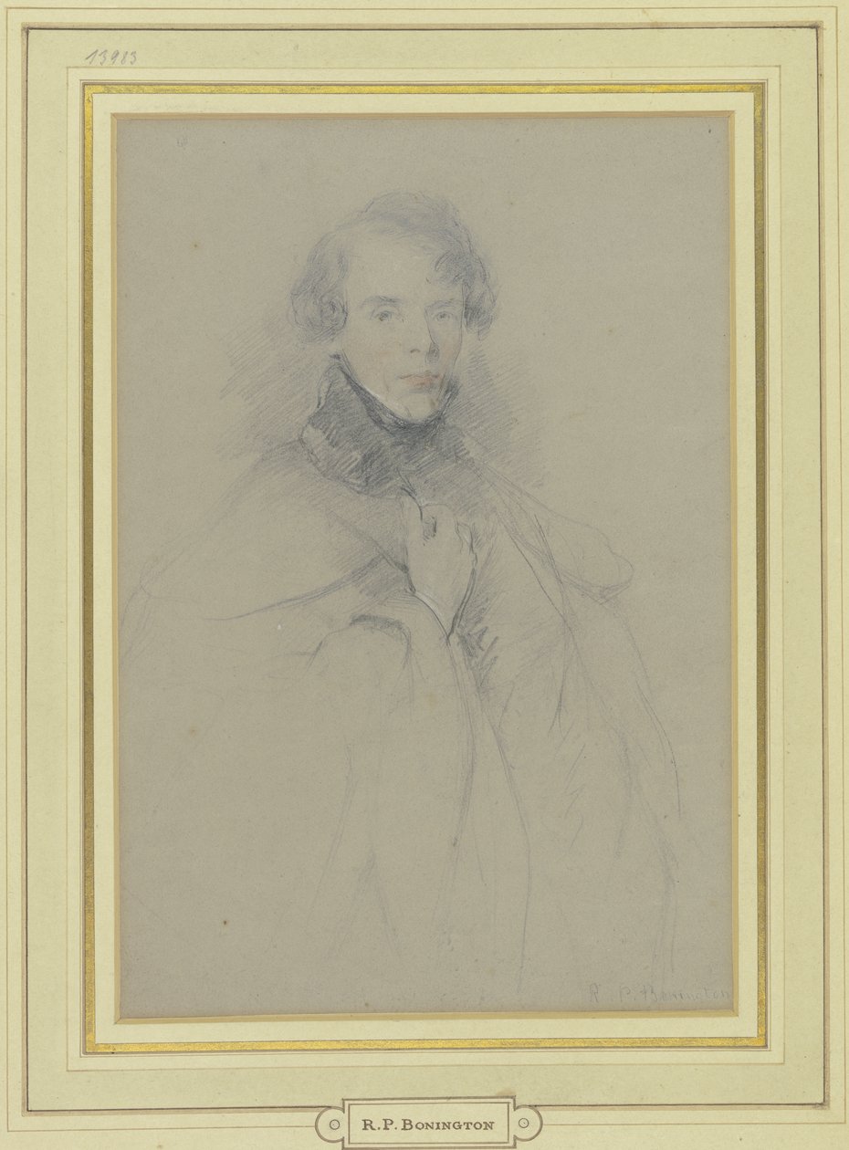 Självporträtt i kappa, knästycke av Richard Parkes Bonington