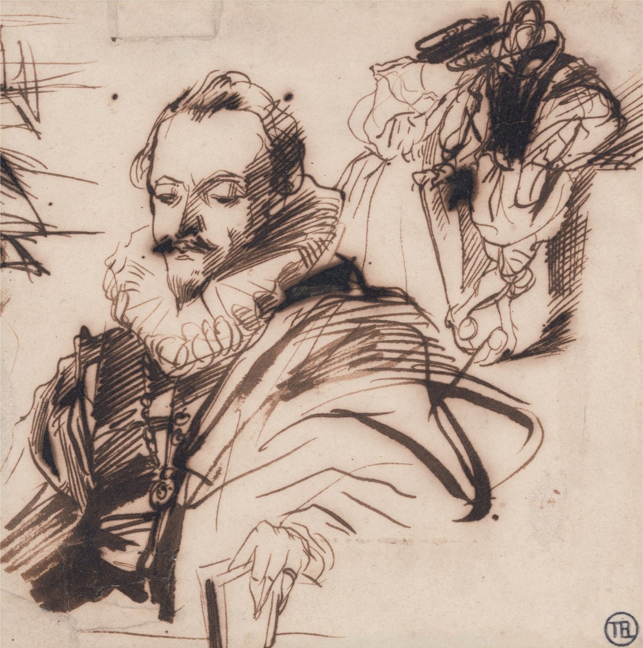 Studie av en herre i 1600-talsdräkt av Richard Parkes Bonington