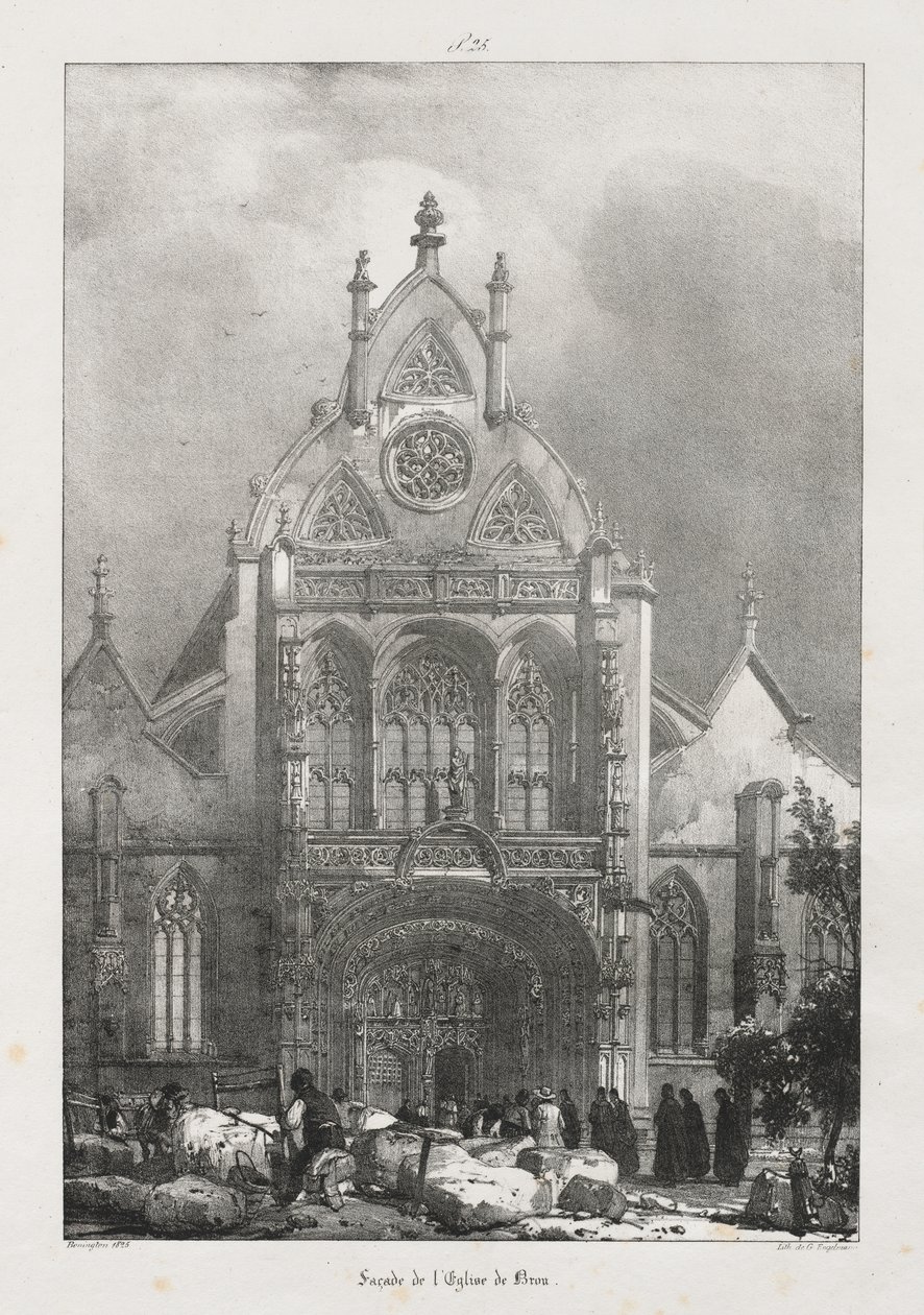 Pittoreska och romantiska resor i det antika Frankrike, Franche-Comté: Fasad av kyrkan Brou av Richard Parkes Bonington