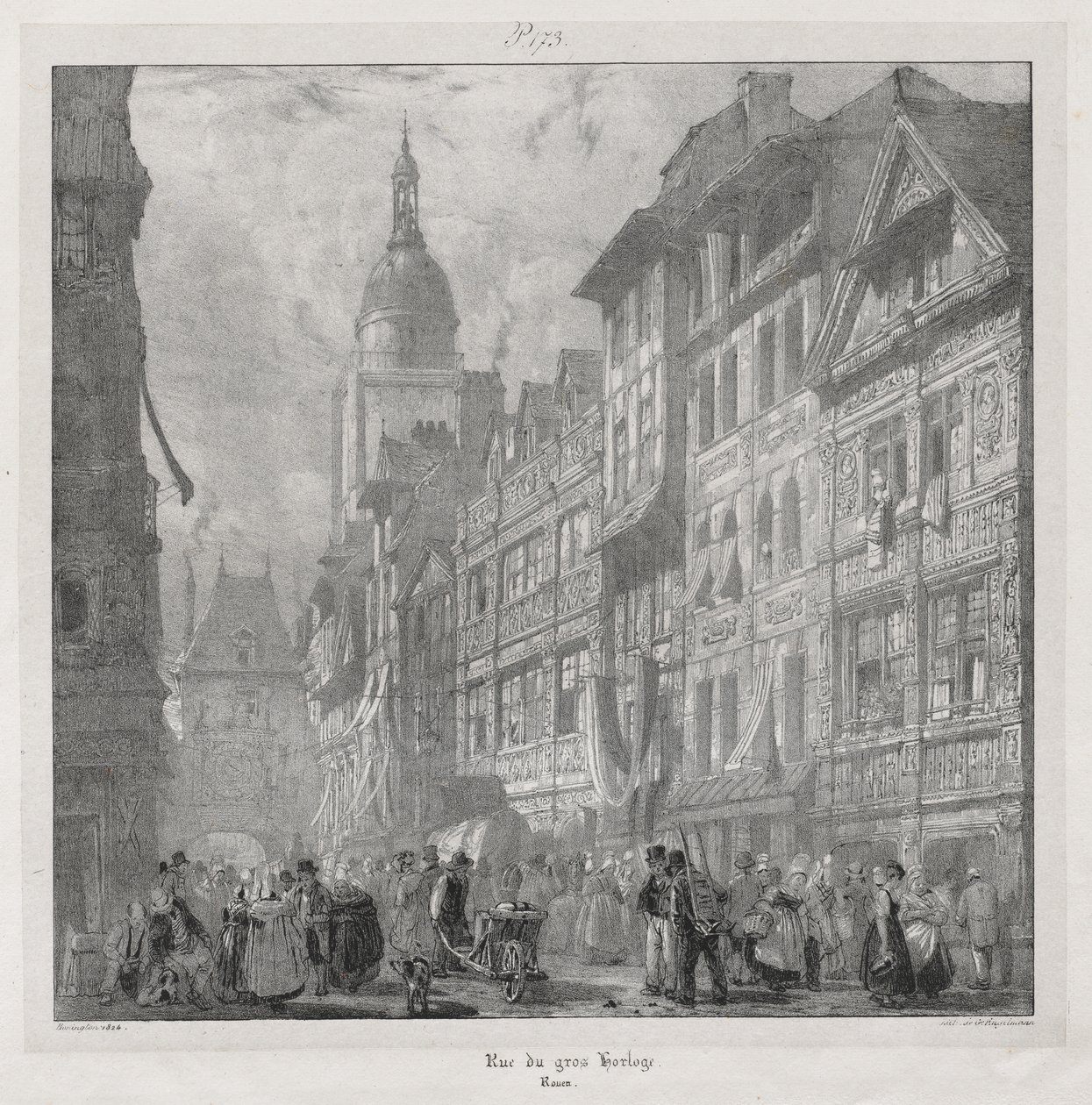 Natursköna och romantiska resor i det antika Frankrike, Normandie: Rue du Gros Horloge, Rouen av Richard Parkes Bonington