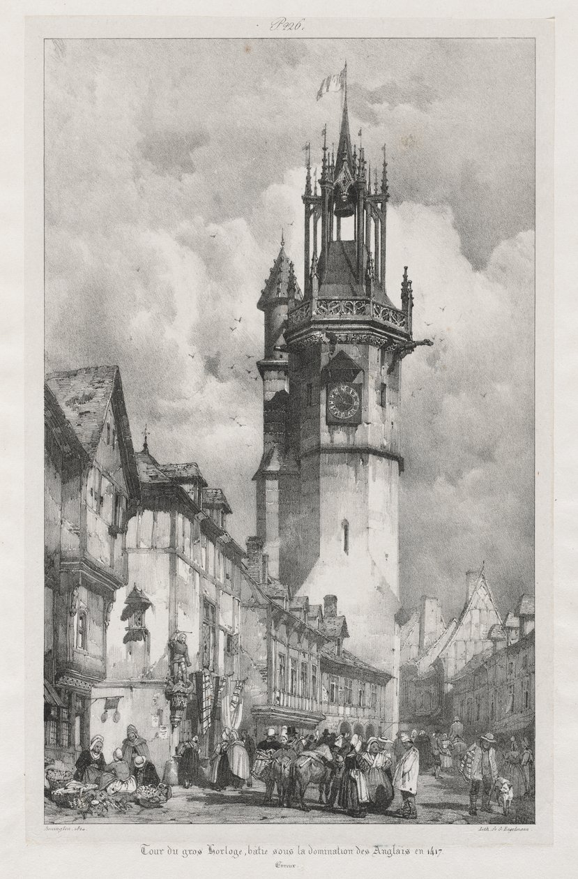 Pittoreska och romantiska resor i det antika Frankrike, Normandie: Tour du Gros-Horloge, Evreux av Richard Parkes Bonington