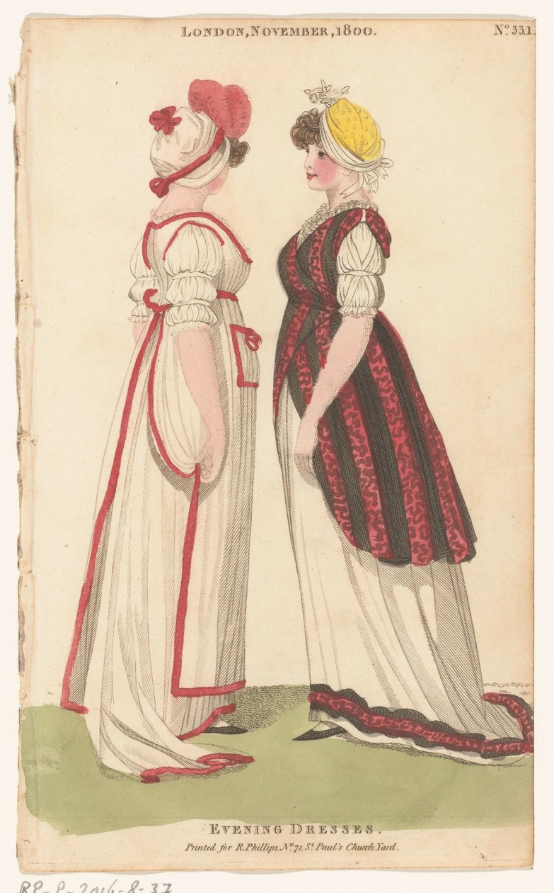 Magazine of Female Fashions of London and Paris, London, november 1800, nr 33.1: Aftonklänningar av Richard Phillips