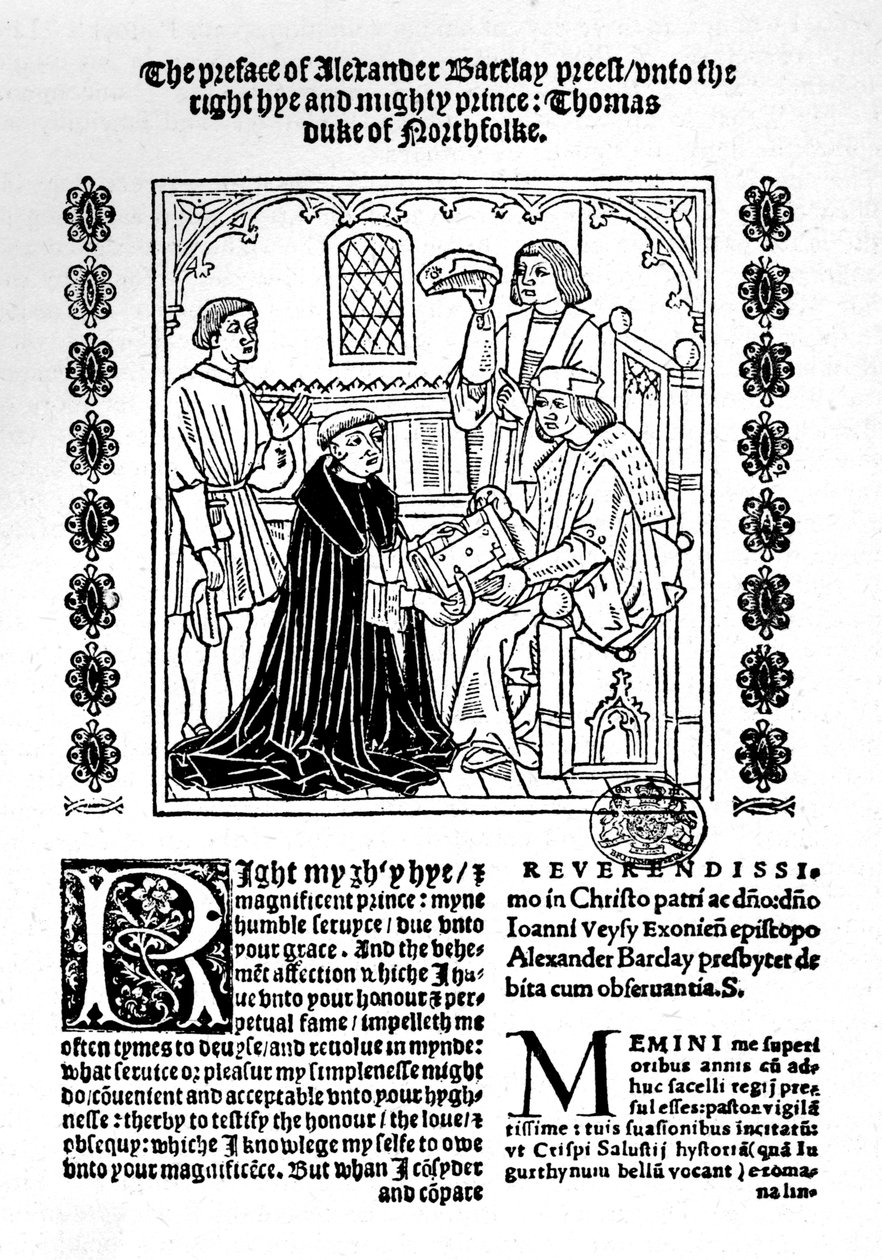 Översättaren presenterar sin bok för hertigen av Norfolk., c1500-1520, 1923 av Richard Pynson