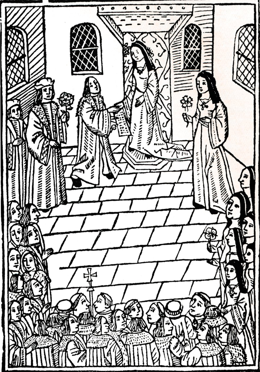 Äktenskapsfördrag mellan Charles V och prinsessan Mary Tudor, c1508. av Richard Pynson