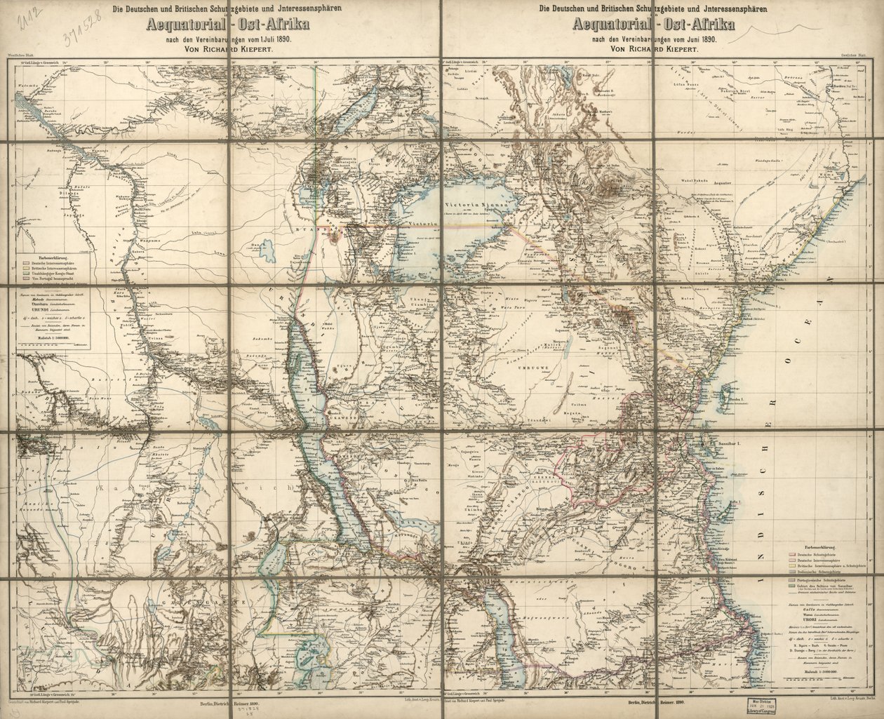 De tyska och brittiska protektoraten och intressesfärerna i Ekvatorialöst Afrika: enligt avtalen från juni 1890 av Richard; Sprigade Kiepert