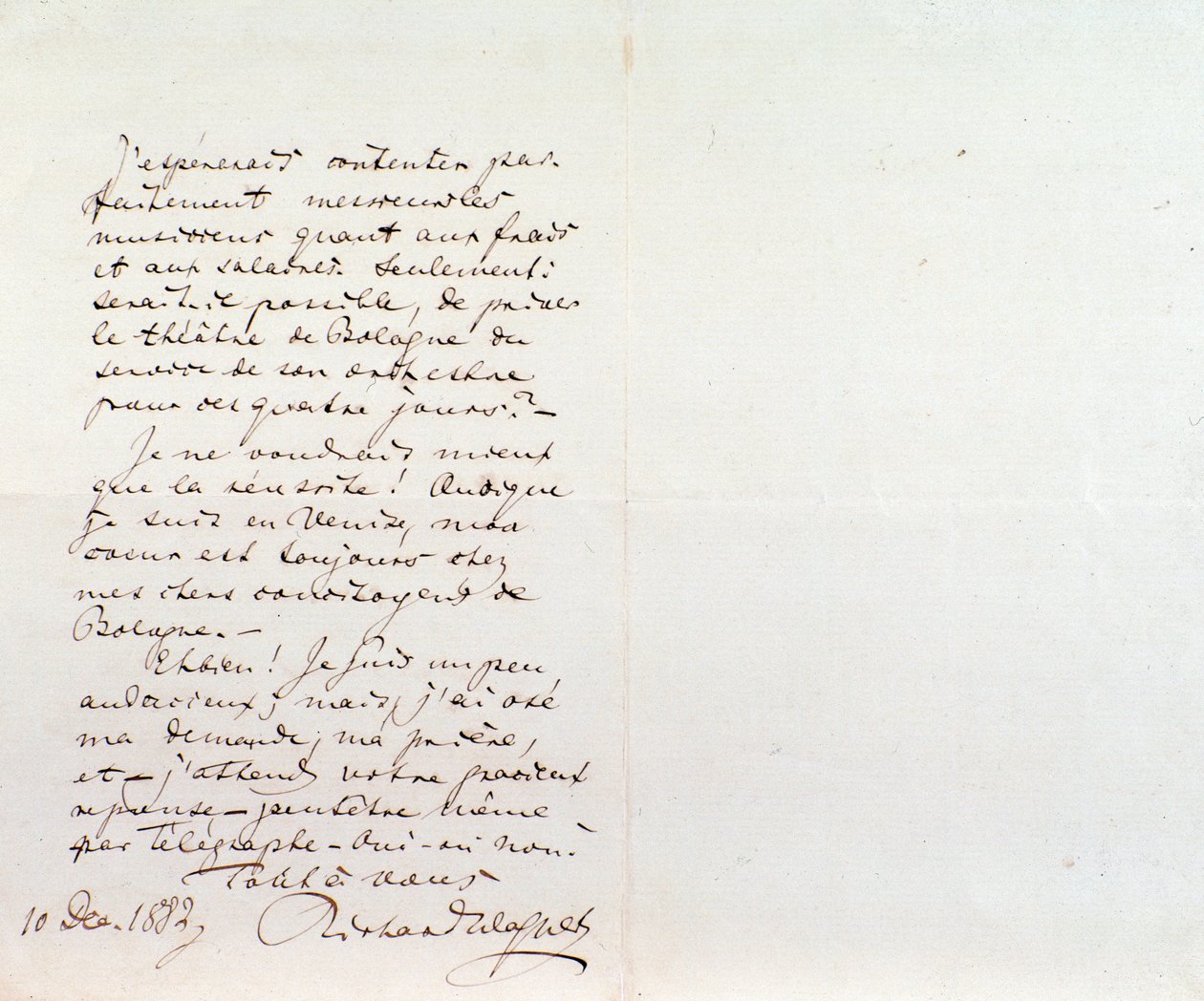 Handskrivet brev från Richard Wagner till Luigi Mancinelli, 10 december av Richard Wagner
