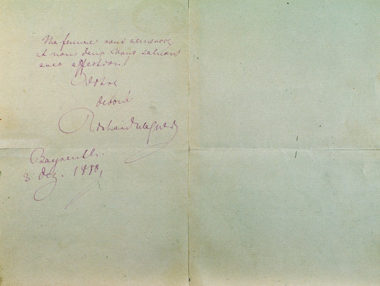 Handskrivet brev från Richard Wagner till Luigi Mancinelli, 3 december av Richard Wagner