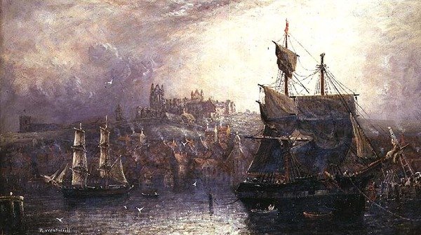 Whitby Harbor (olja på duk) av Richard Weatherill