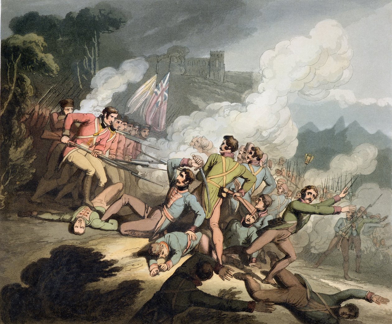 Busaco, 27 september 1810, från "The Victories of the Duke of Wellington", graverad av T. Fielding, pub. 1819 av Richard Westall