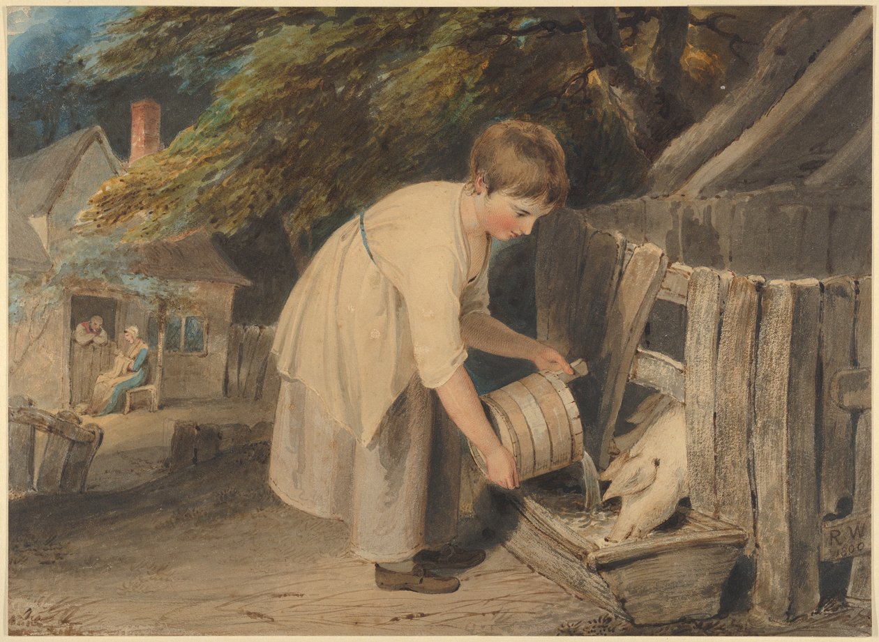 Flicka som matar grisar av Richard Westall