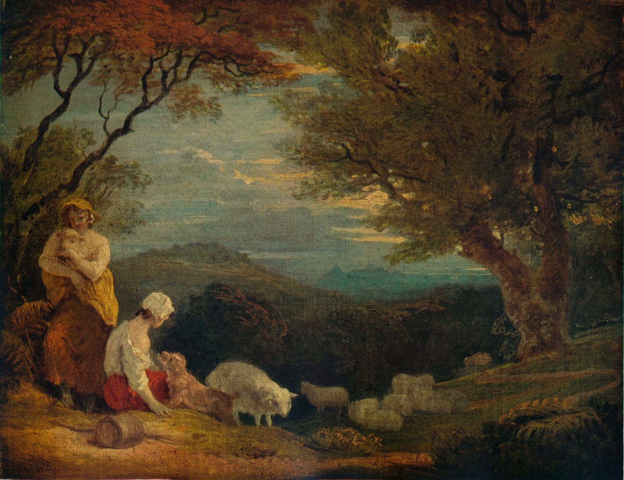 Landskap med kvinnor, får och hund, c1811, 1938 av Richard Westall