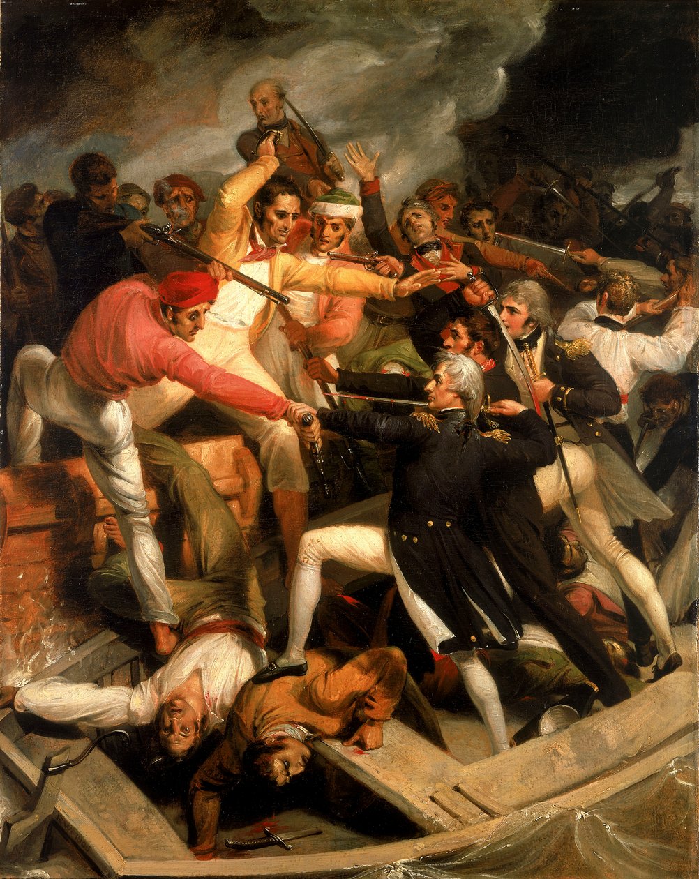 Nelson i konflikt med en spansk barkass, juli 1797 av Richard Westall