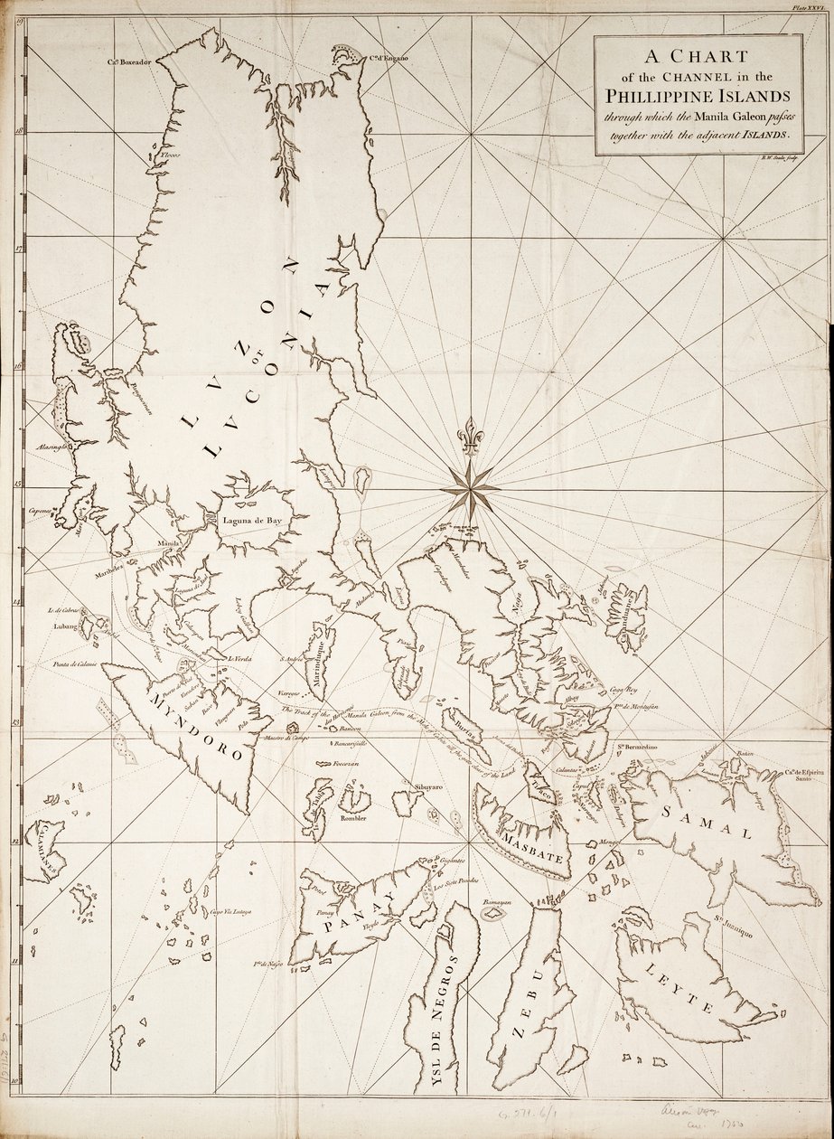 Ett sjökort över den kanal i Phillippineöarna som Manila Galeon passerar genom tillsammans med de angränsande öarna av Richard William Seale