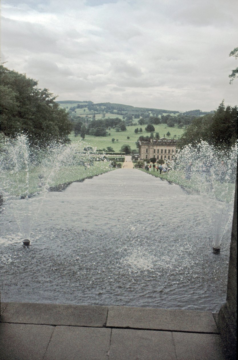 Chatsworth House från toppen av Cascade, Derbyshire, c1980-talet av Richard Williams