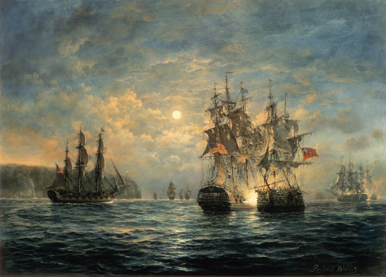 Striden mellan Bonhomme Richard och Serapis utanför Flamborough Head, 1779 av Richard Willis