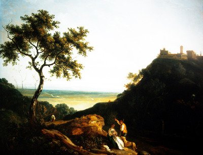 Ett walesiskt landskap med figurer (olja på duk) av Richard Wilson