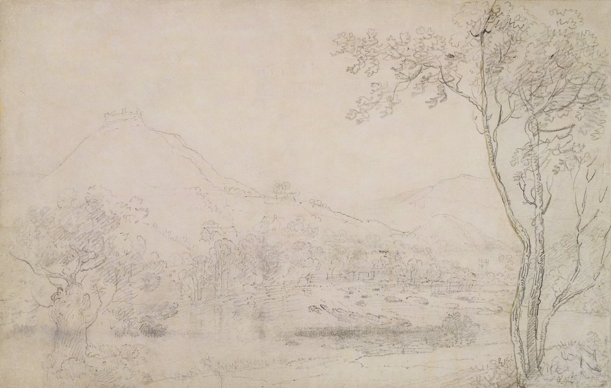 Castell Dinas Bran, Wales (grafit & svart krita på papper) av Richard Wilson