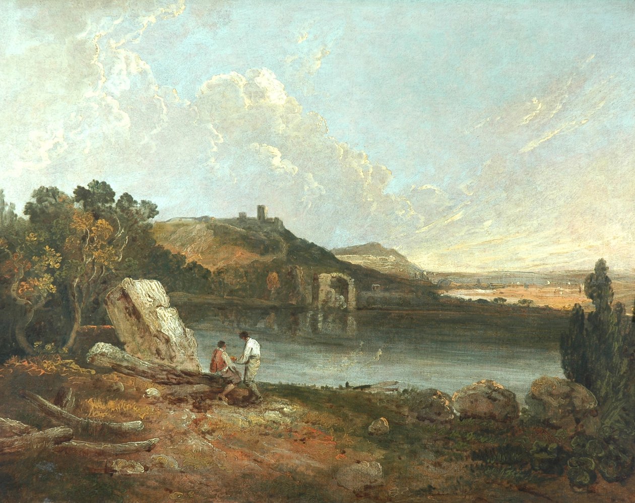 Italiensk sjöscen (olja på duk) av Richard Wilson