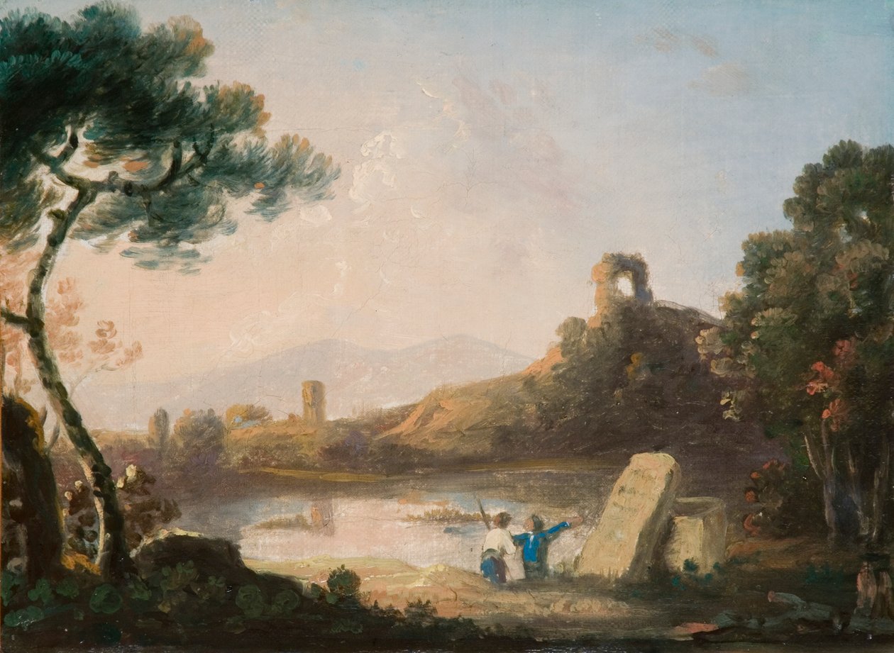 Avernussjön med en sarkofag (olja på duk) av Richard Wilson