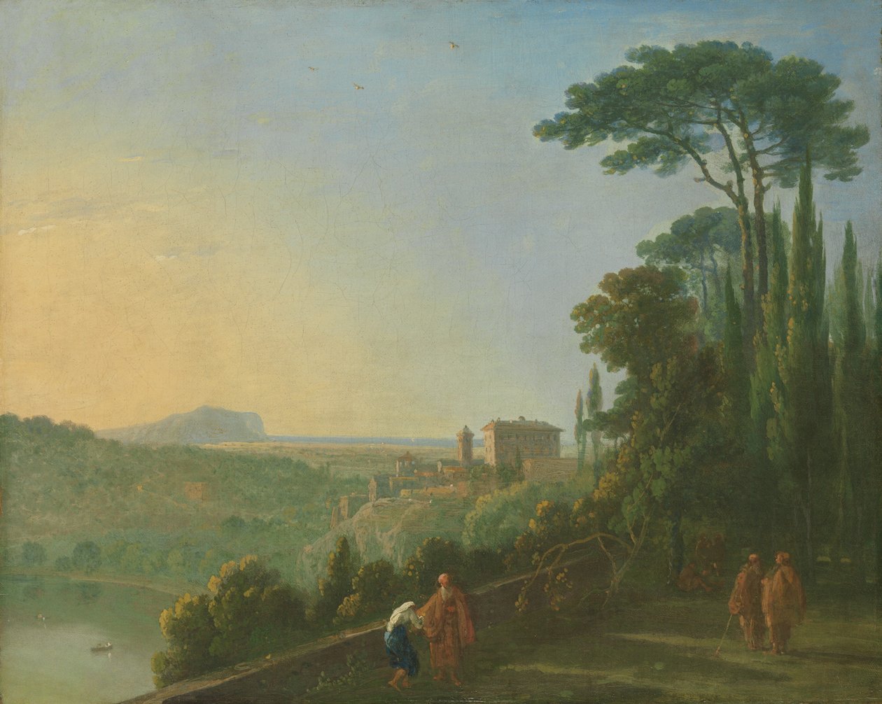 Lake Nemi och Genzano från terrassen till Capuchin-klostret, ca. 1756-57. av Richard Wilson