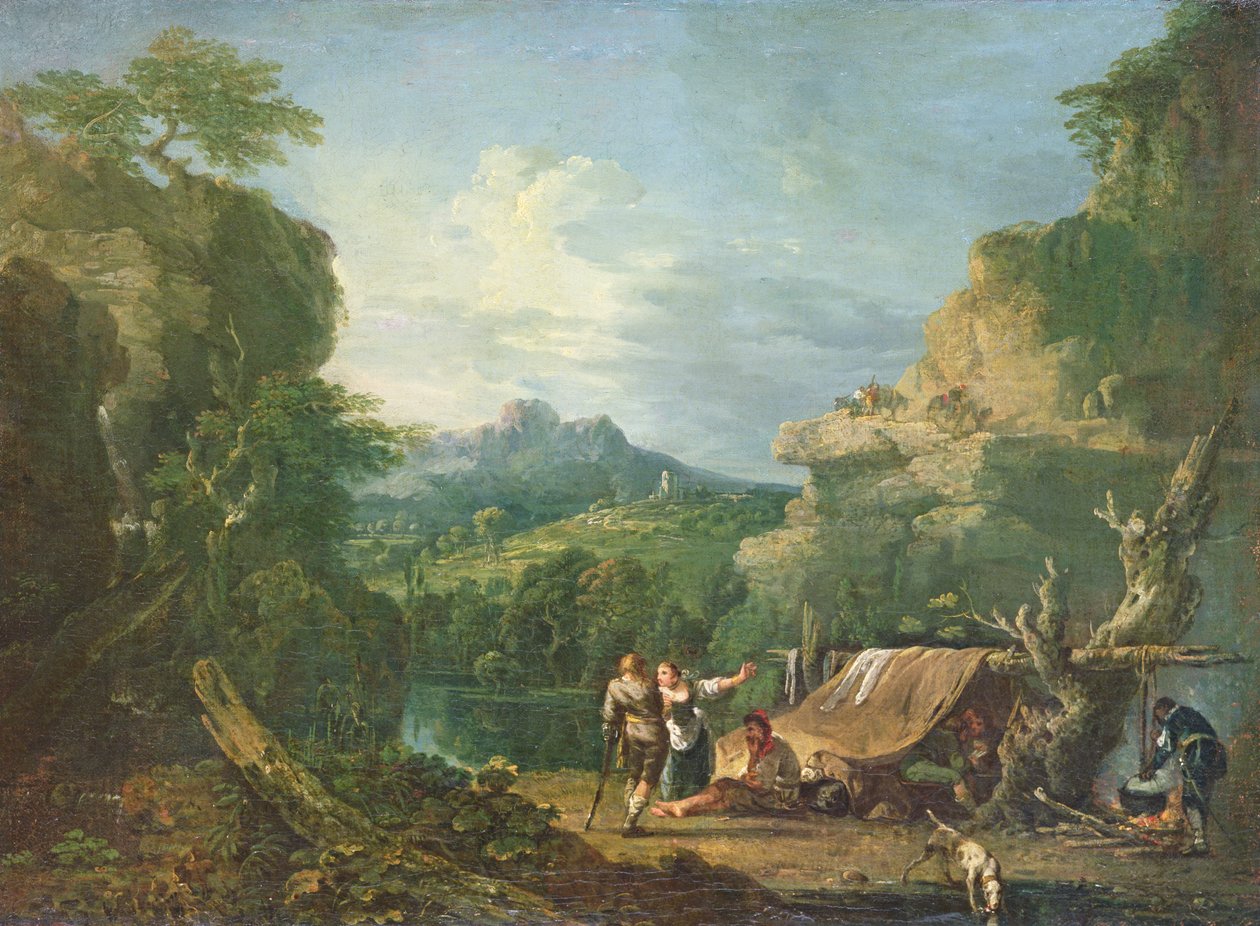 Landskap med Banditti runt ett tält av Richard Wilson