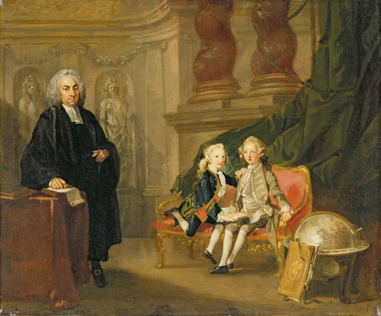 Prince George (1738-1820) och Prince Edward Augustus (1739-67) Sons of Frederick (1707-51) Prince of Wales, med deras lärare Dr Francis Ayscough, ca 1748-49 (olja på duk) av Richard Wilson