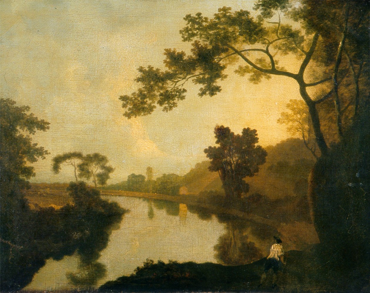 Flodutsikt med figurer på stranden, ca 1760 (olja på duk) av Richard Wilson