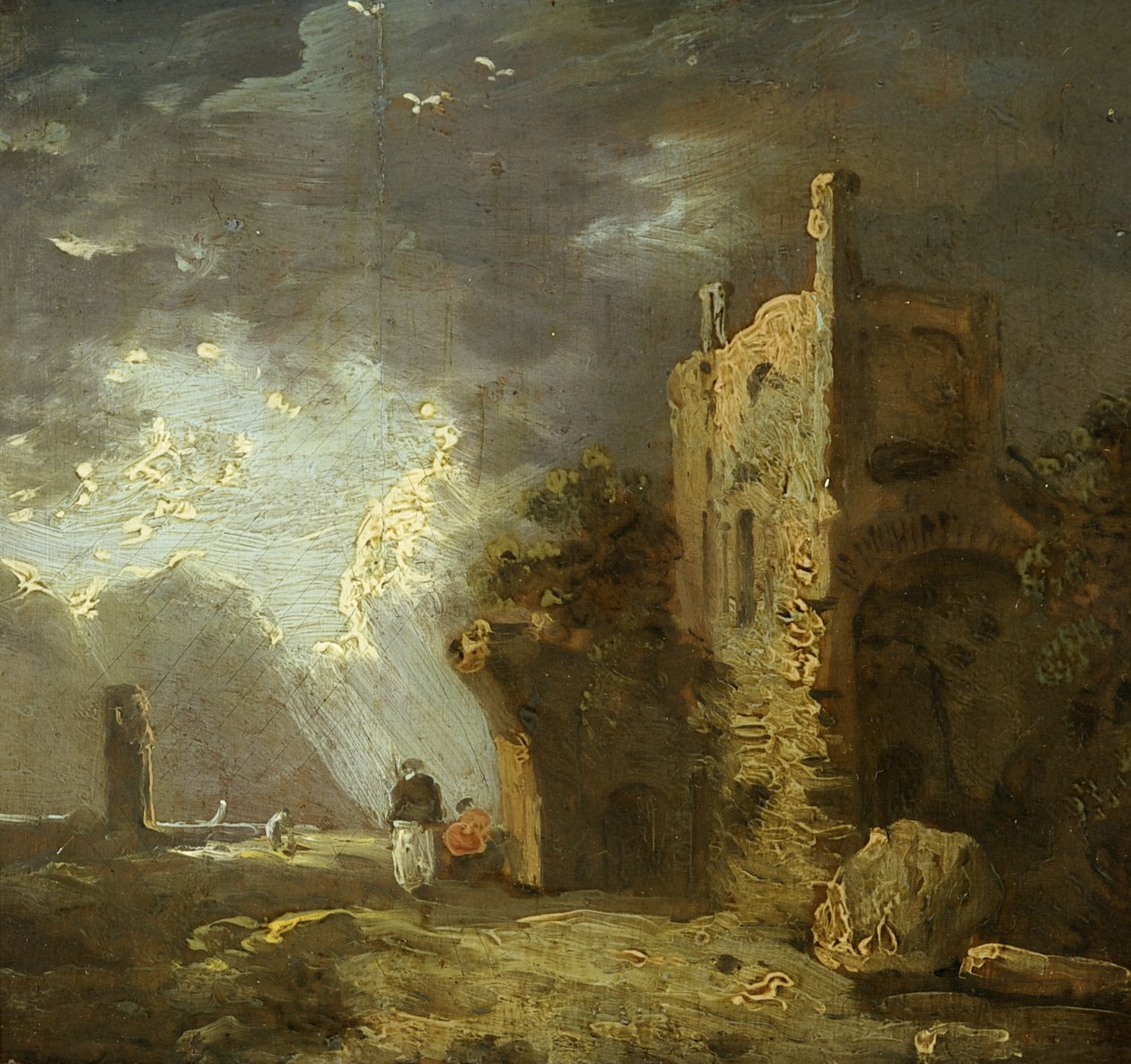 Tornförstört med figur, ca 1770-79 (olja på duk) av Richard Wilson