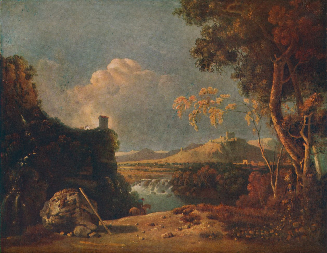Den vita munken - IV italienskt landskap, med vit munk, c1752 av Richard Wilson