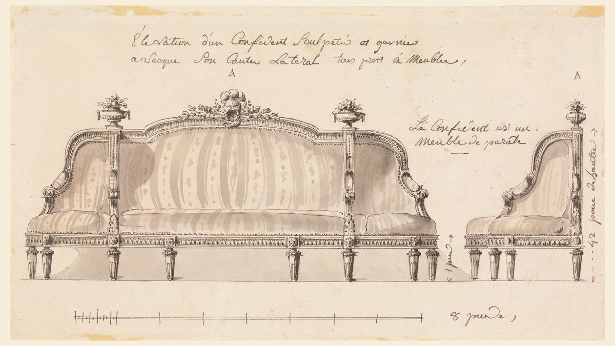 Ritning, Design för en konfident, ca 1780 av Richard de Lalonde