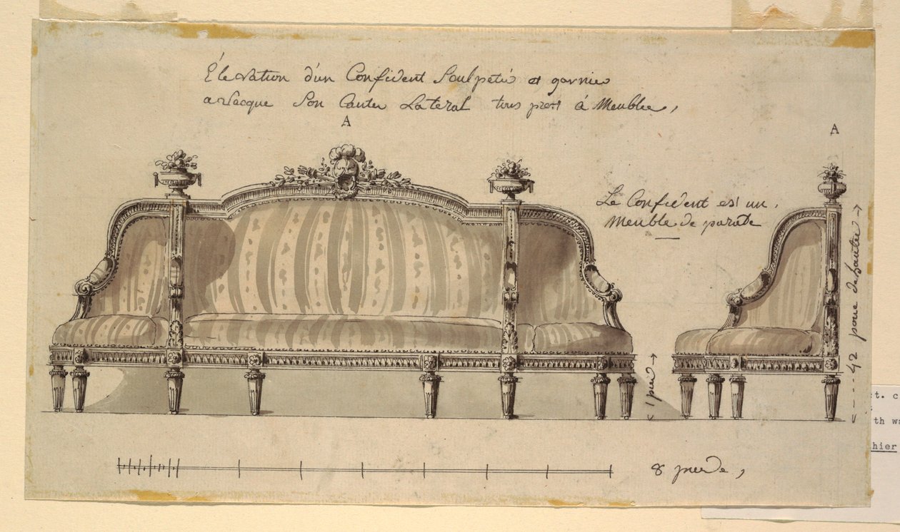 Ritning, Design för en konfident, ca 1780 av Richard de Lalonde