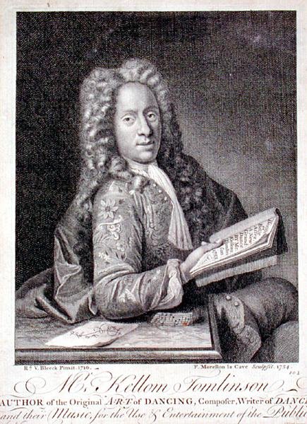 Porträtt av Kellom Tomlinson (c.1690-c.1753) graverad av Francois Morellon la Cave (fl.1731-54) 1754 (gravyr) av Richard van (after) Bleeck