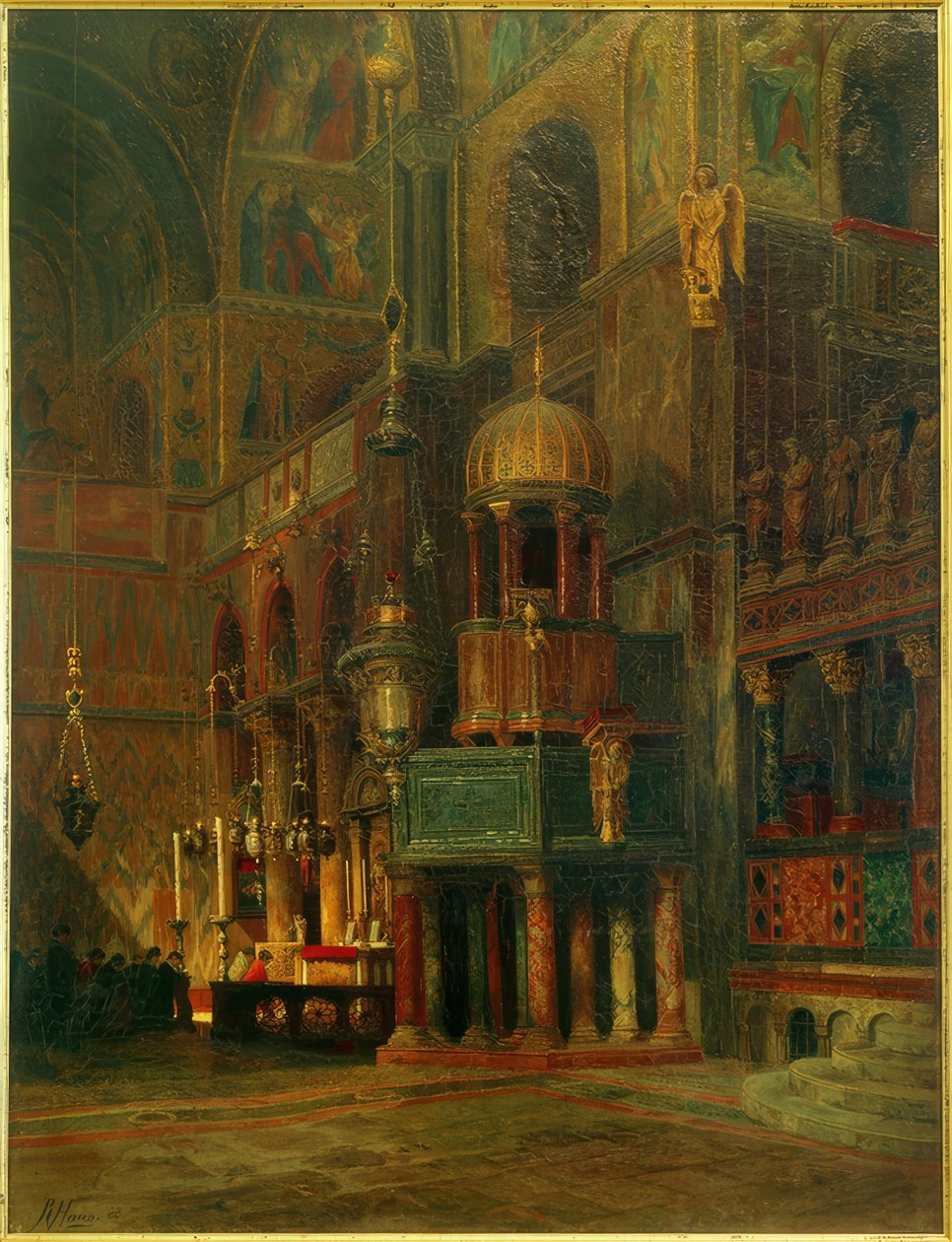 Venedig, S.Marco, interiör, tvärskepp / målning av R. von Hagn av Richard von Hagn