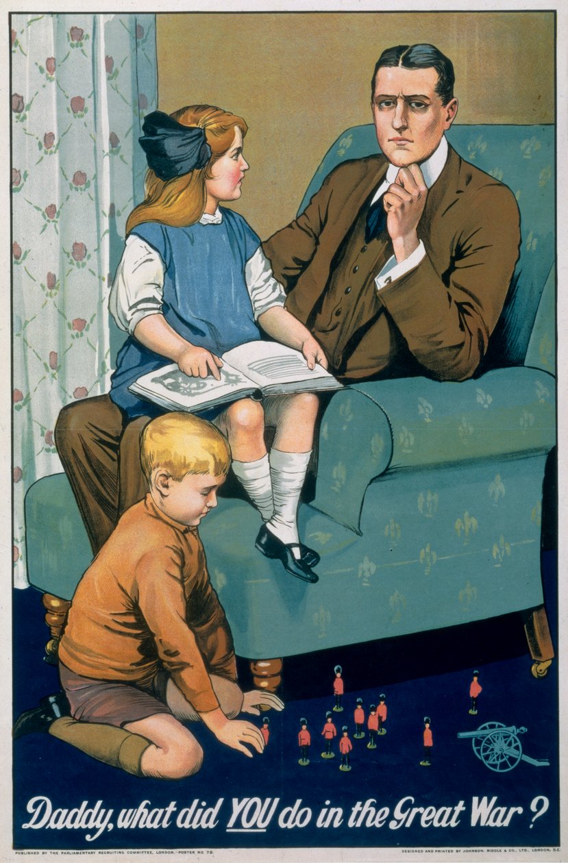 "Daddy, What did you do in the Great War", brittisk rekryteringsaffisch, c1940 av Riddle and Co Johnson