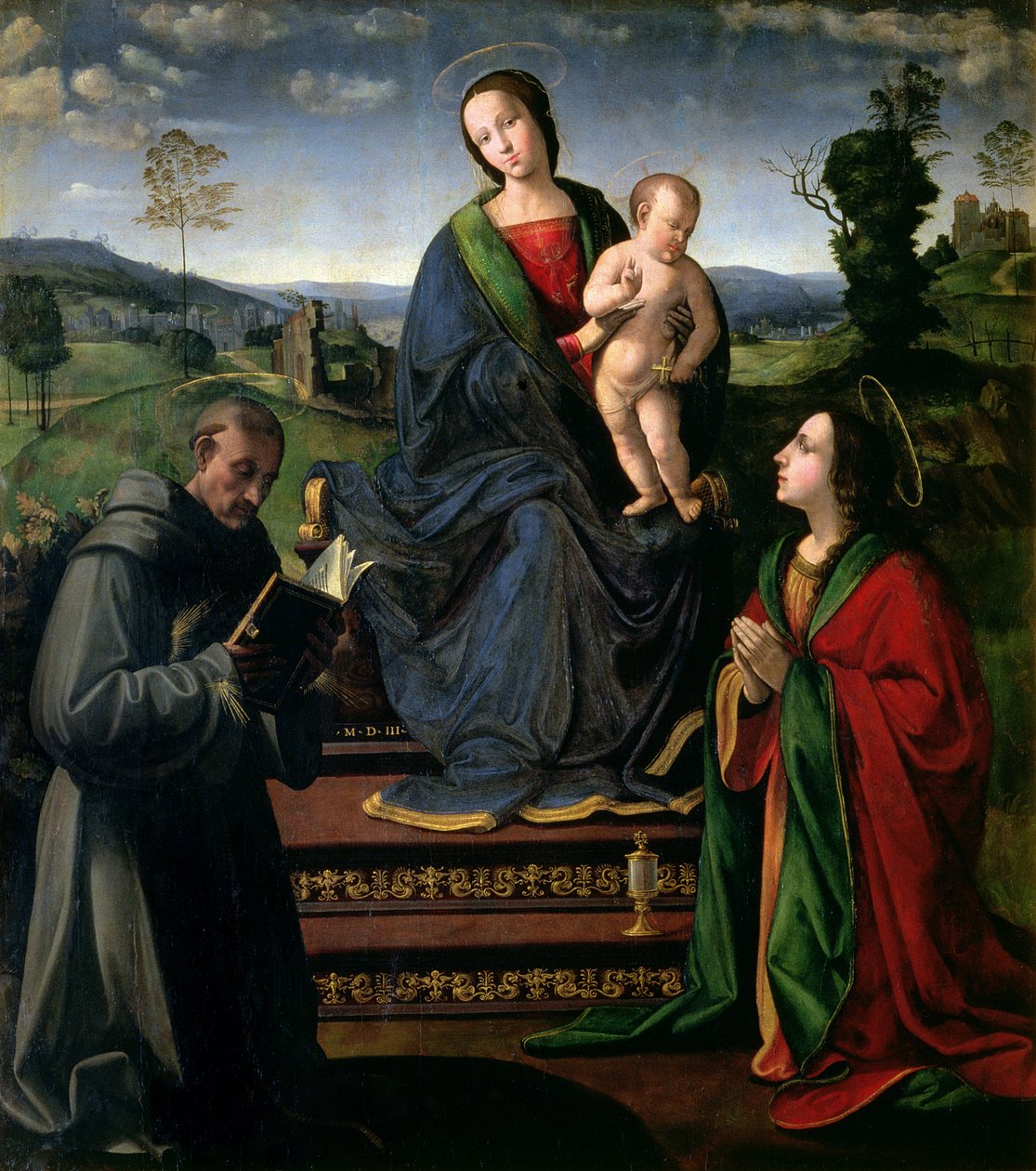 Madonna och barn med Franciskus av Assisi och Maria Magdalena, 1503 av Ridolfo , Il Ghirlandaio