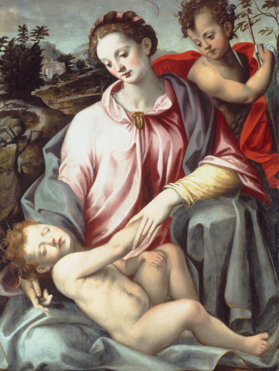 Madonnan och barnet med spädbarnet Johannes Döparen (olja på panel) av Ridolfo Ghirlandaio