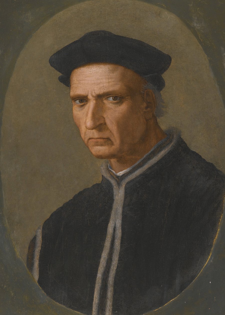 "" Porträtt av den florentinske statsmannen Piero Soderini (1452-1522) "" Målning av Ridolfo Ghirlandaio (1483-1561) Privat samling av Ridolfo Il  Ghirlandaio