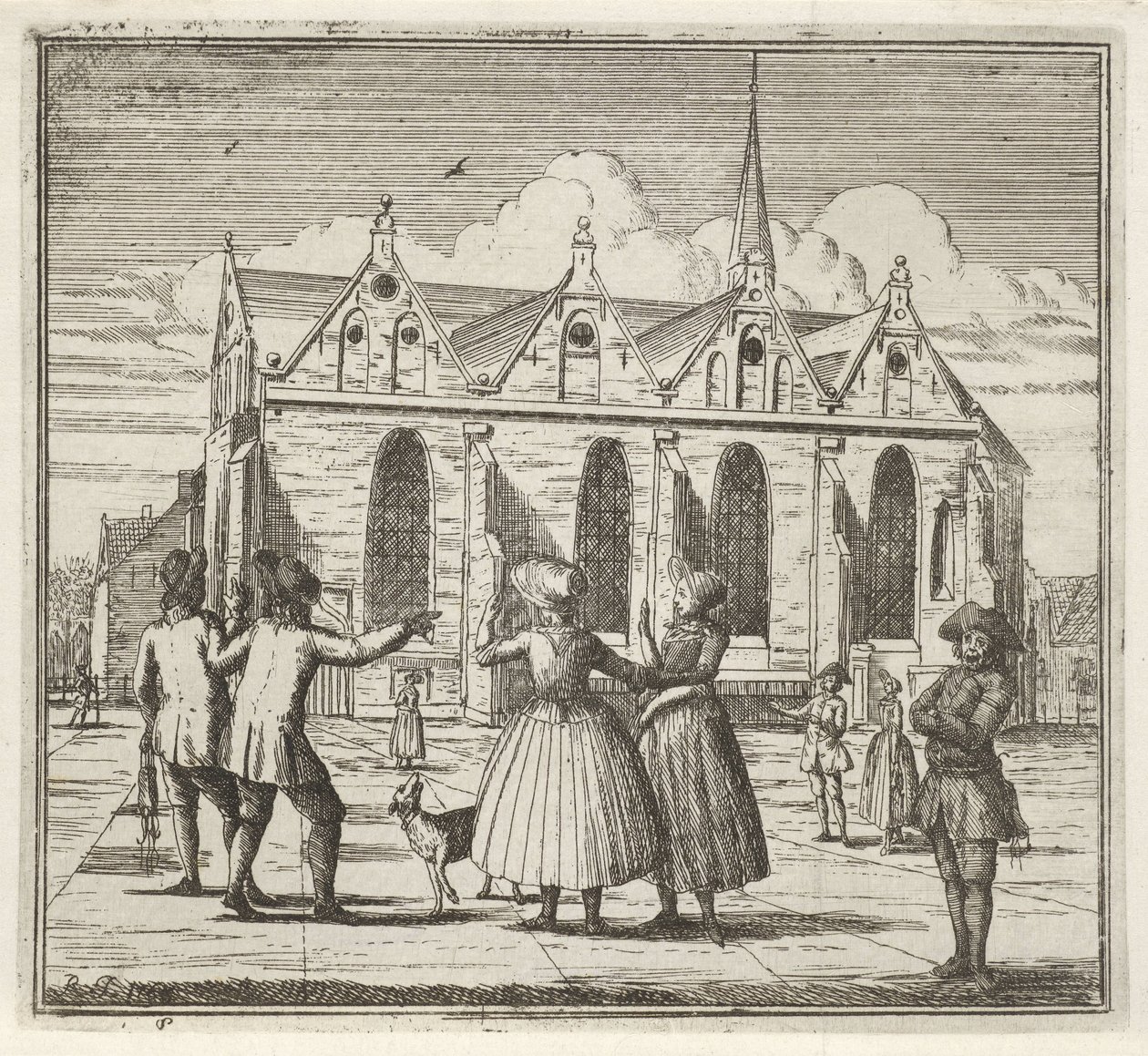 Män och kvinnor på ett torg nära Grote Kerk i Leeuwarden Vintern. (serietitel) Winter Scenes (serietitel) av Rienk Jelgerhuis