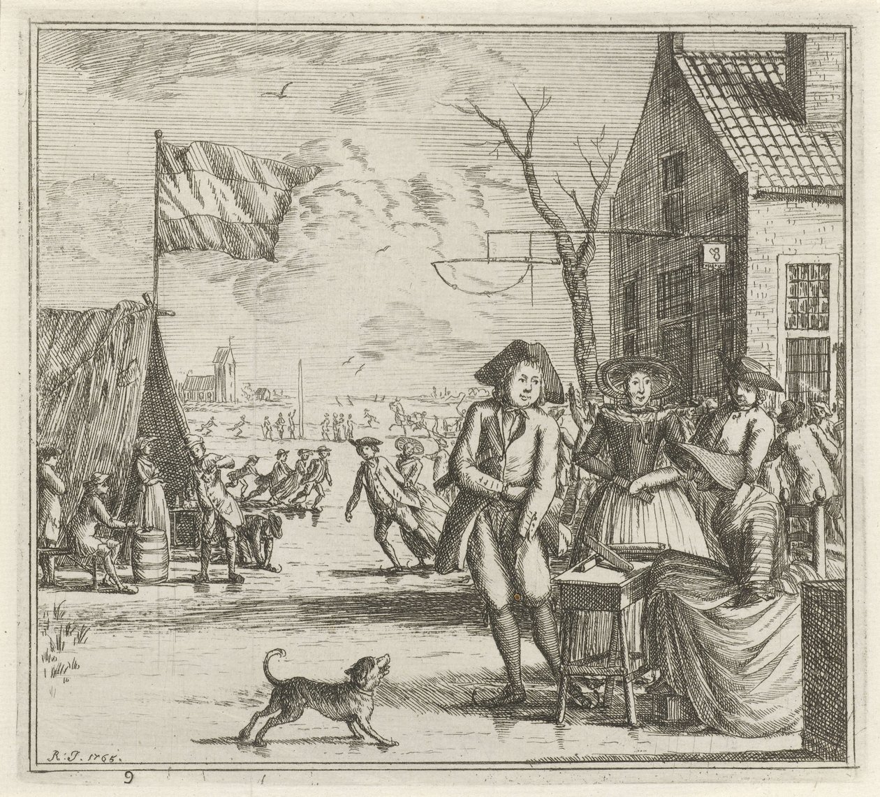 Vinterlandskap med värdshus och skridskoåkare Vintern. (serietitel) Winter Scenes (serietitel) av Rienk Jelgerhuis