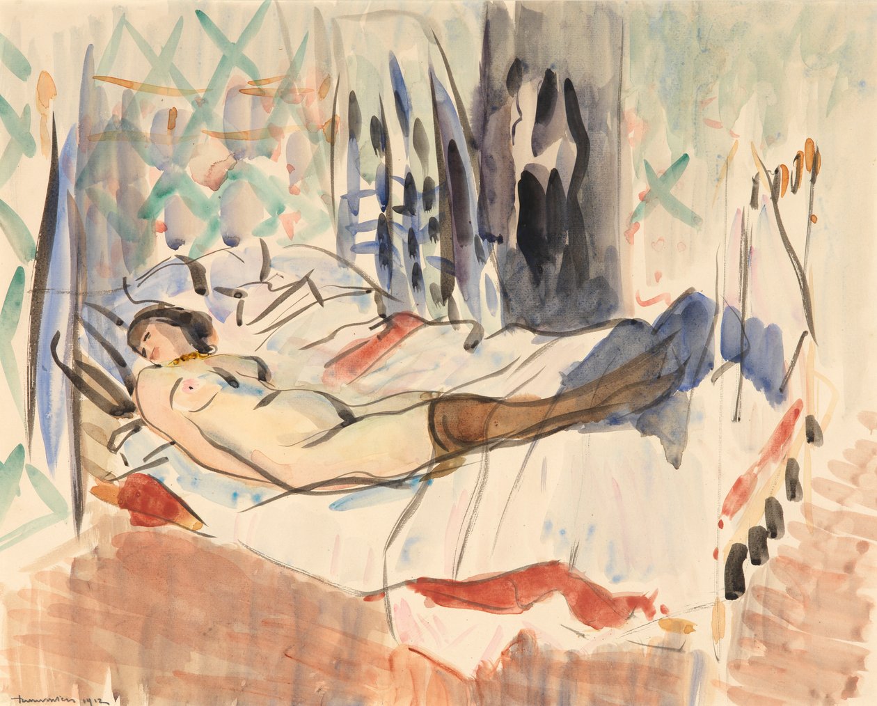 Kvinna som vilar (akvarell på papper) av Rik Wouters