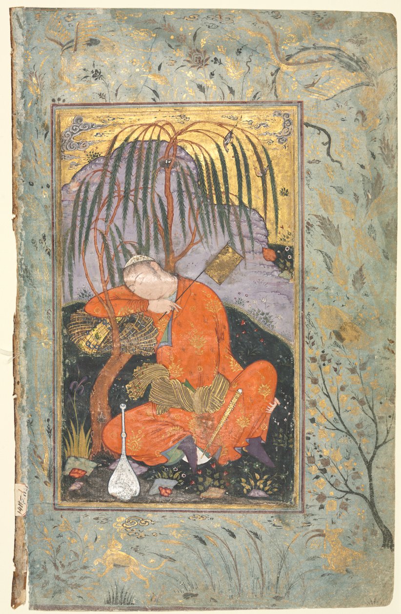 Sleeping Youth verso, Illustration från ett ensidigt manuskript, tidigt 1600-tal. av Riza yi Abbasi