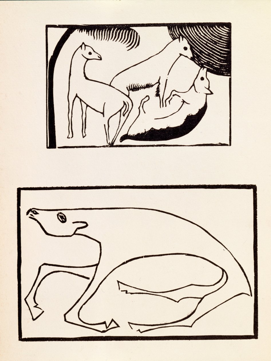 Djuren, illustration från en volym som innehåller träsnitt av sju konstnärer, utgiven av Omega Workshops Ltd, London, 1918 träsnitt av Roald Kristian